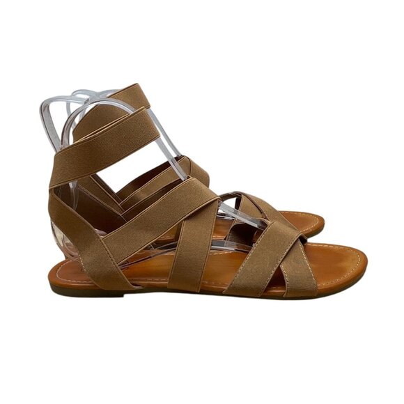 Trary Women’s Tan Elastic Straps Open Toe Design Gladiator Sandals Size 10.5 - Picture 1 of 7